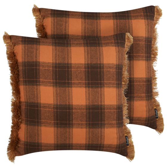 Sæt af 2 pyntepuder BARJA 45 x 45 cm Orange Ternet mønster