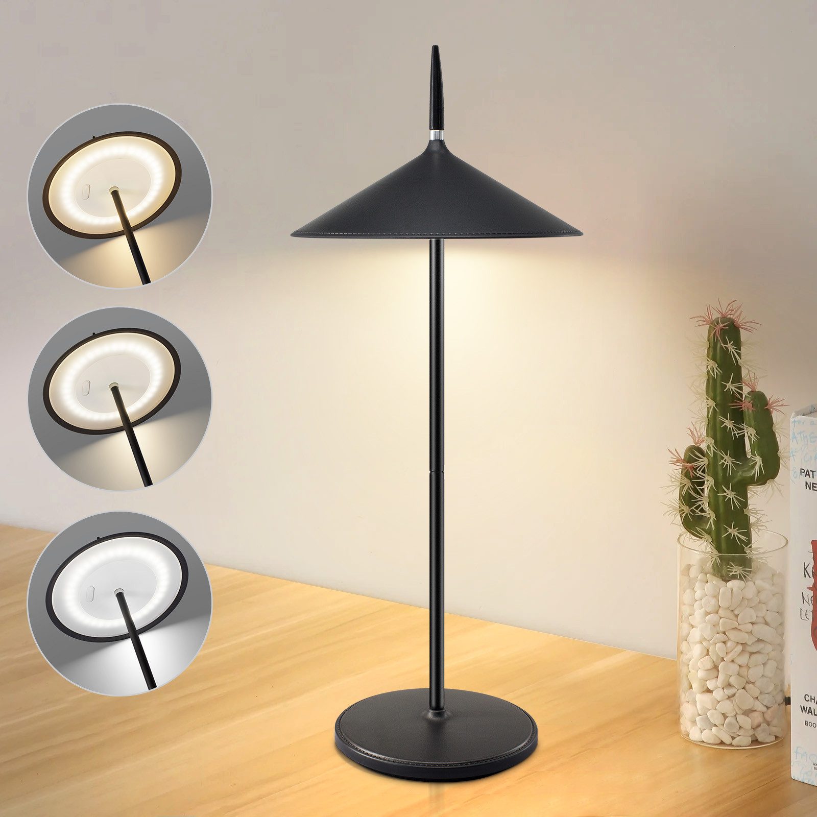 NETTLIFE Trådløs LED Touch Natlampe, Sort Dæmpbar, Bordlampe 1800mAh, USB Genopladelig, Indbygget, LED Konstant, IP44