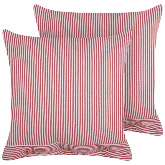 Sæt af 2 pyntepuder AALITA 45 x 45 cm Bomuld Rød Stribet mønster