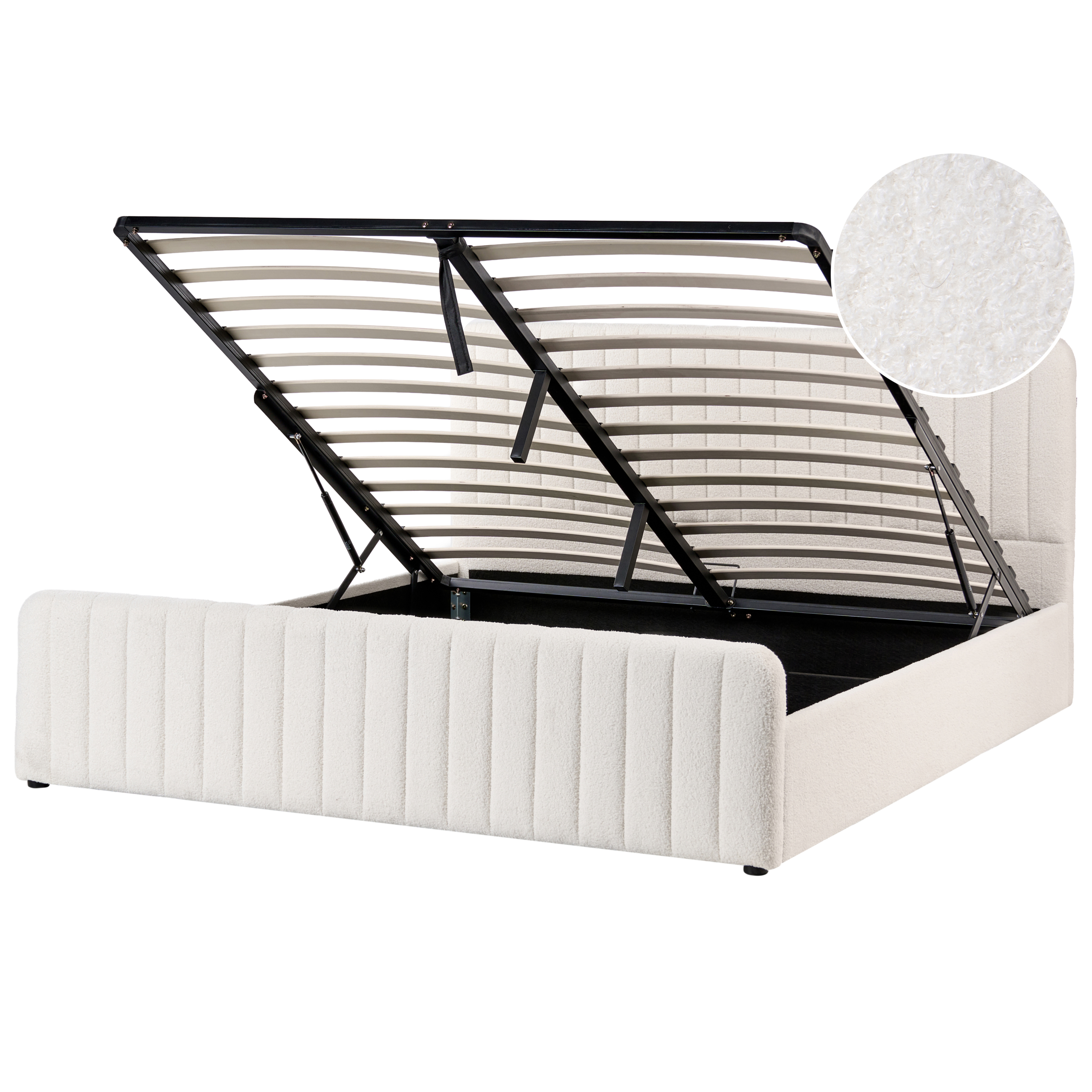 Seng med opbevaring LUNAN Boucle Hvid 180 x 200 cm