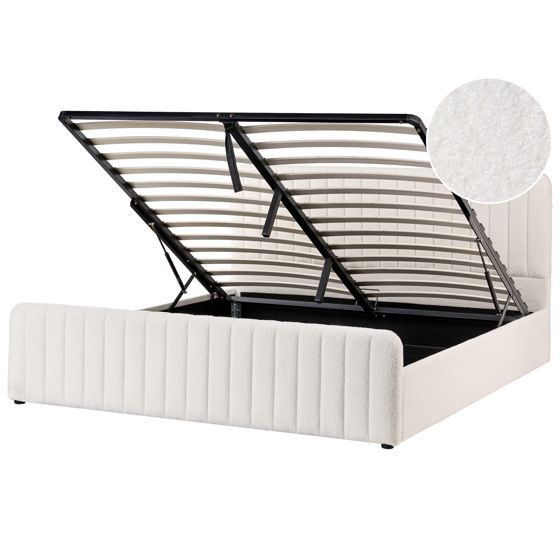 Seng med opbevaring LUNAN Boucle Hvid 180 x 200 cm