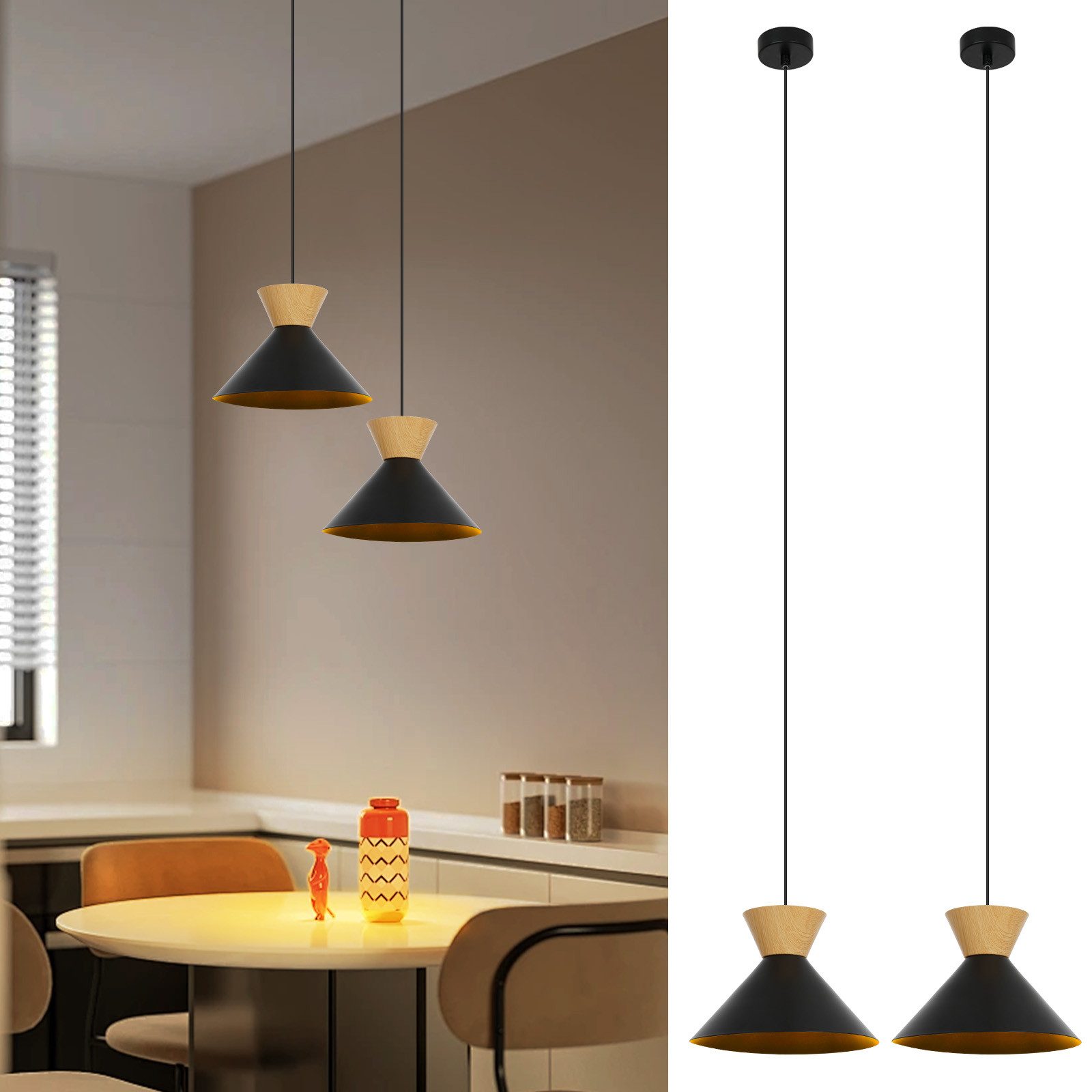 NETTLIFE Vintage - spisestue, pendellampe, 2 x sort, pendellampe, industriel, pendellampe, E27, metal, retro