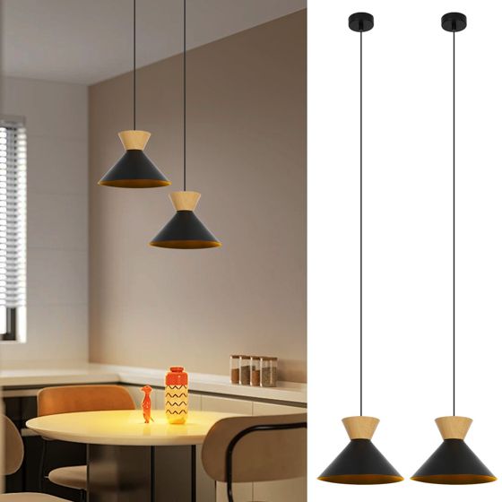 NETTLIFE Vintage - spisestue, pendellampe, 2 x sort, pendellampe, industriel, pendellampe, E27, metal, retro