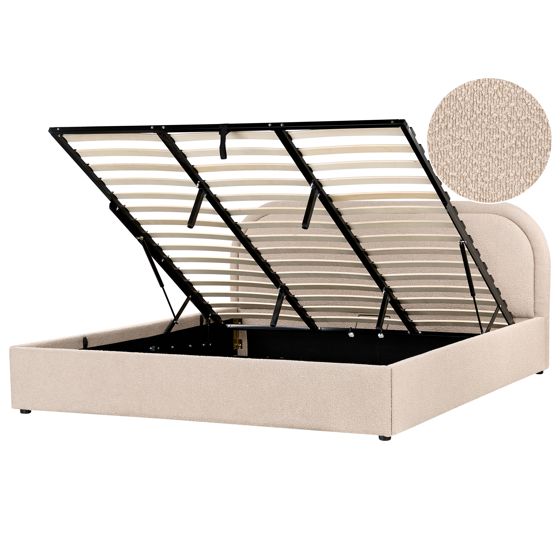 Seng med opbevaring QUILLIEN Boucle Beige 180 x 200 cm