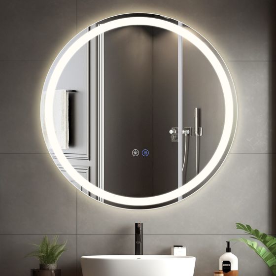 NETTLIFE oplyst badeværelsesspejl - rundt 80 cm LED, IP44, berøringsknap, antidug, justerbar 3000K-6500K