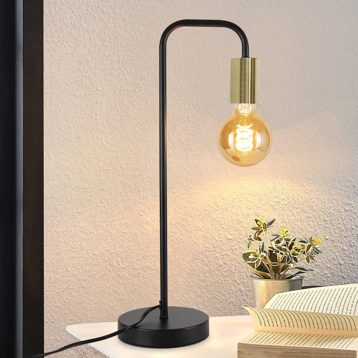 NETTLIFE Vintage - bordlampe, Natbordslampe, Stue - Sort guld, Industriel, E27- bordlampe, Børne, Soveværelse, Natlampe