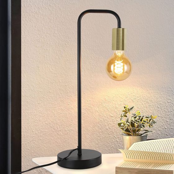 NETTLIFE Vintage - bordlampe, Natbordslampe, Stue - Sort guld, Industriel, E27- bordlampe, Børne, Soveværelse, Natlampe