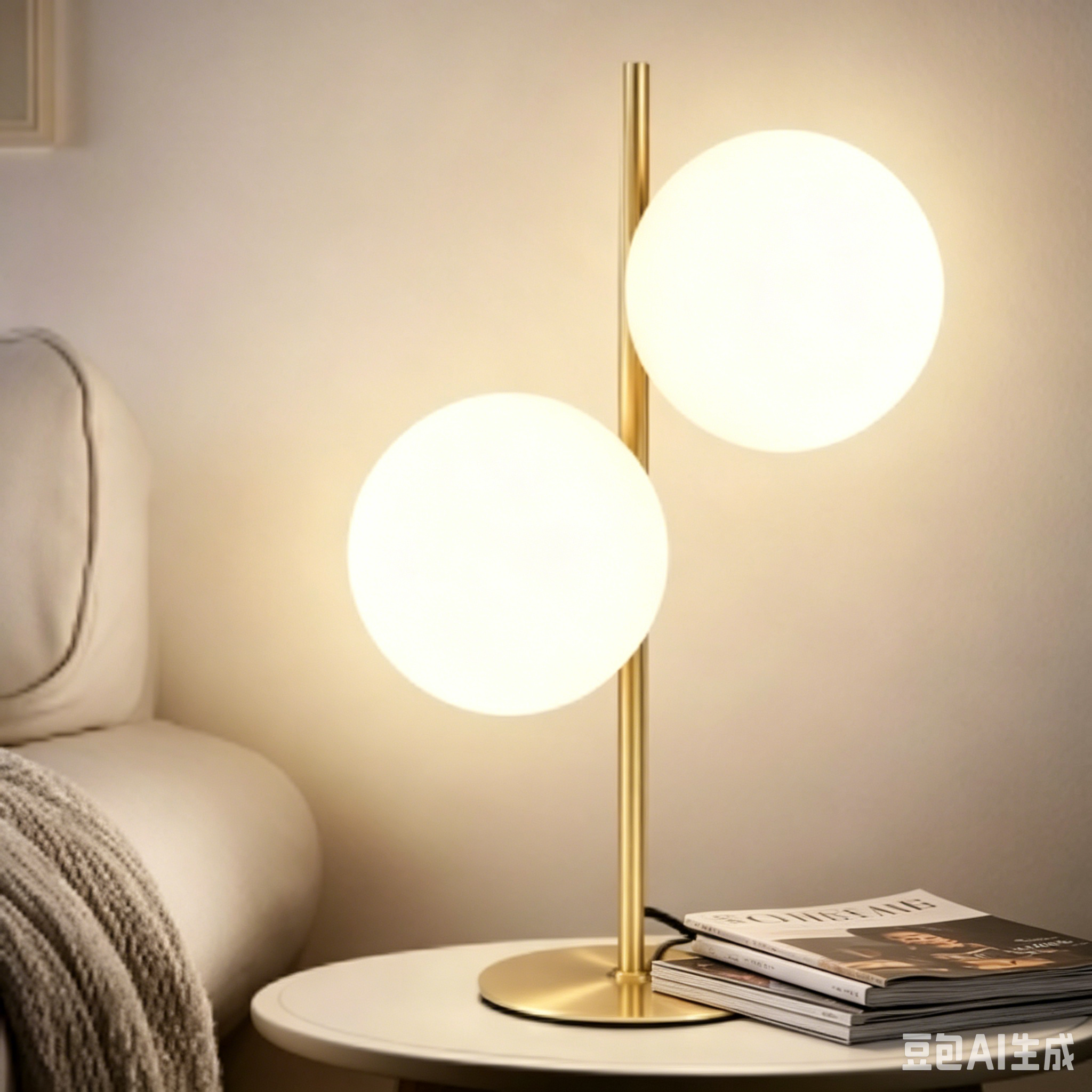 NETTLIFE - bordlampe, moderne, industriel Gylden, natlampe, 2 lamper Med afbryder, metal Hvid, glas, E27