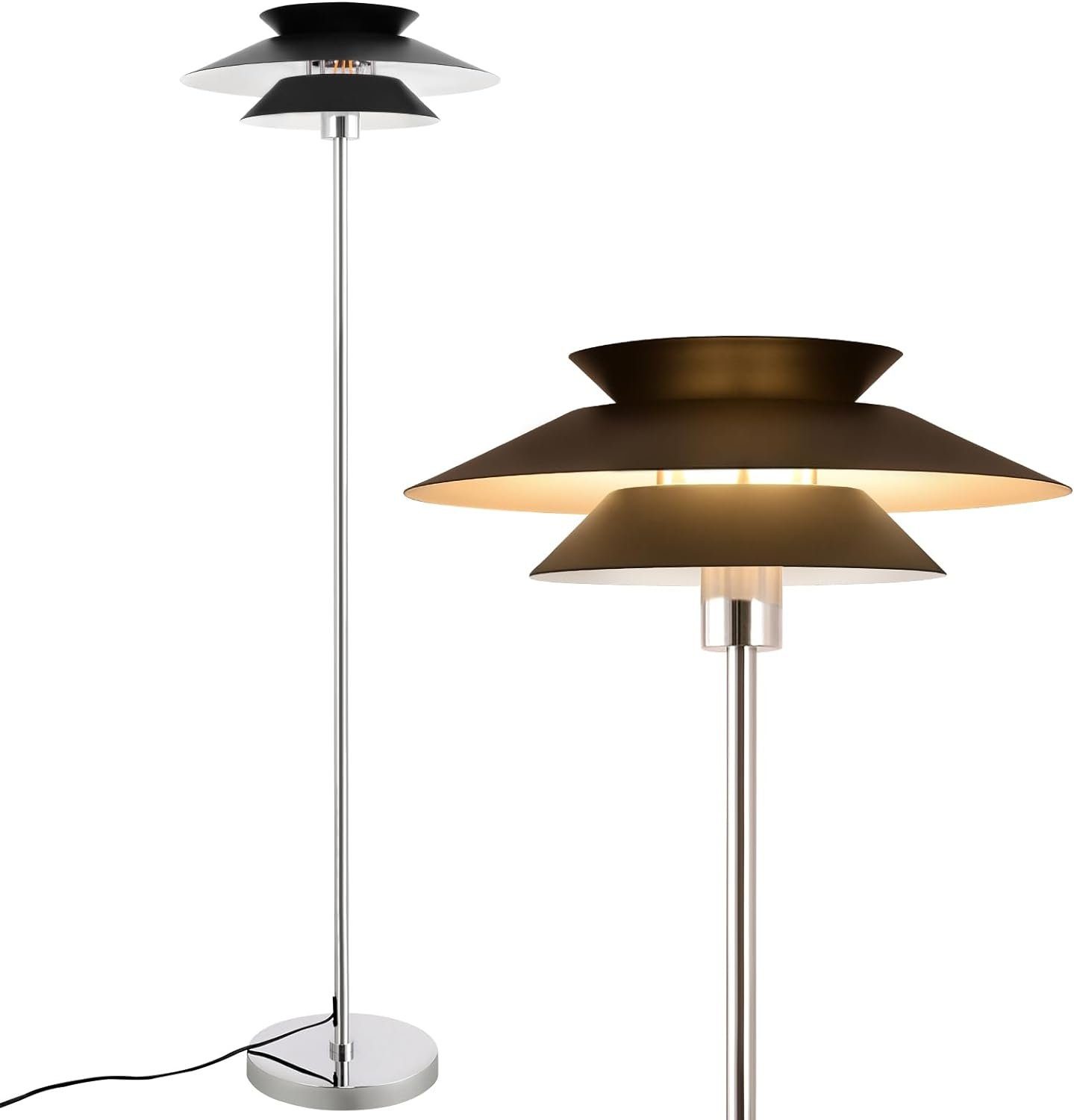 NETTLIFE gulvlampe til stue sort moderne E27 1 flamme med fodkontakt vintage metal industrielt design højde 145 cm