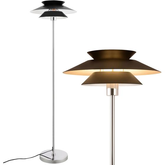 NETTLIFE gulvlampe til stue sort moderne E27 1 flamme med fodkontakt vintage metal industrielt design højde 145 cm
