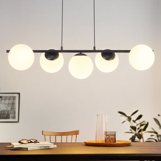 NETTLIFE pendellampe sort E27 glaspendellampe 5 flammer moderne spisestuelampe 150 cm
