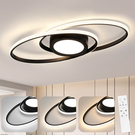 NETTLIFE LED loftlampe, sort 3000K -6500K, dæmpbar 48W, til børneværelse, stue, med fjernbetjening, moderne, til soveværelse