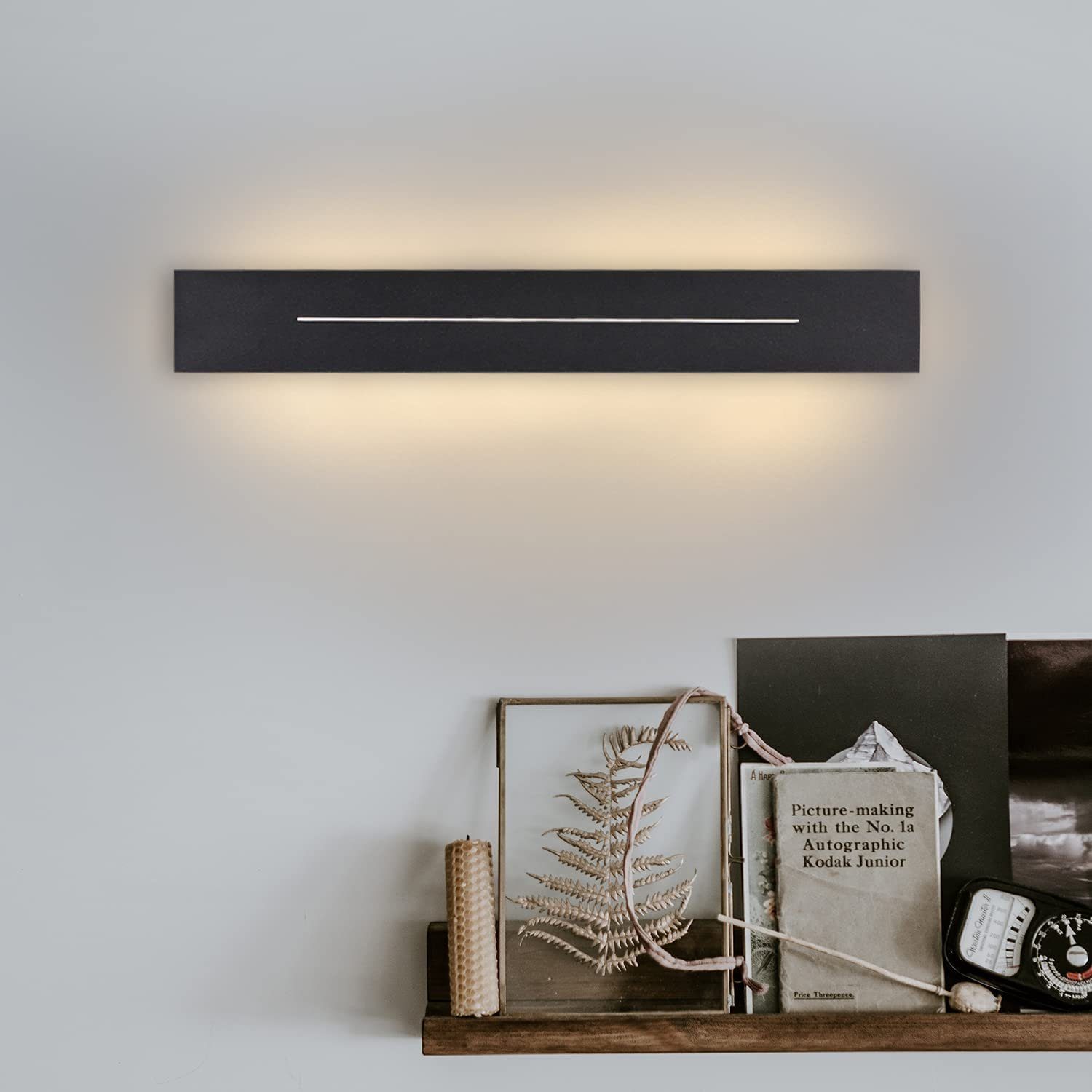 NETTLIFE Indendørs Væglampe LED - Væglampe, 30CM Moderne Korridorlampe Varm Hvid Soveværelse, Sort Trappelampe, 8W Væglampe