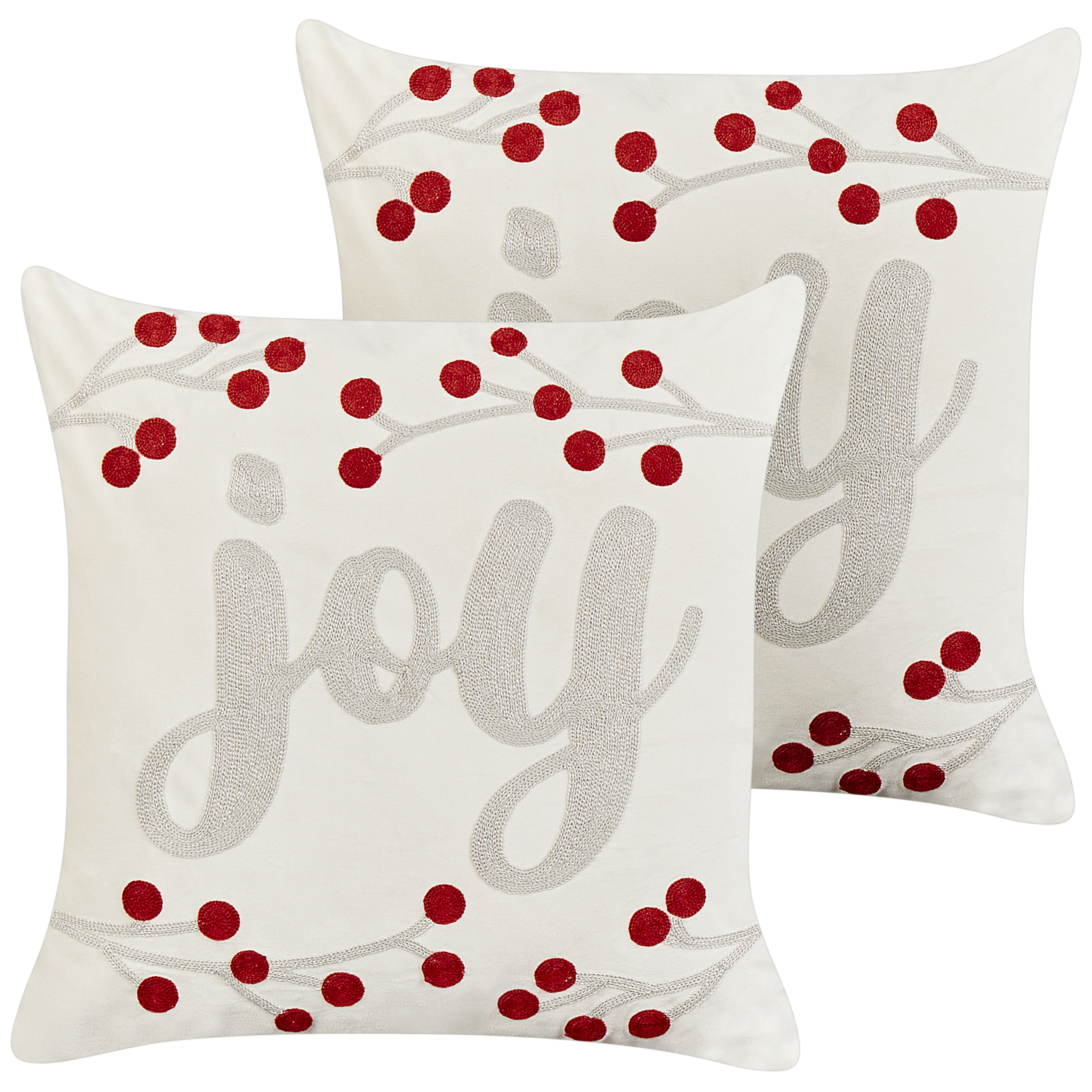 Sæt af 2 pyntepuder PRALINE 45 x 45 cm Velour Hvid Julemønster