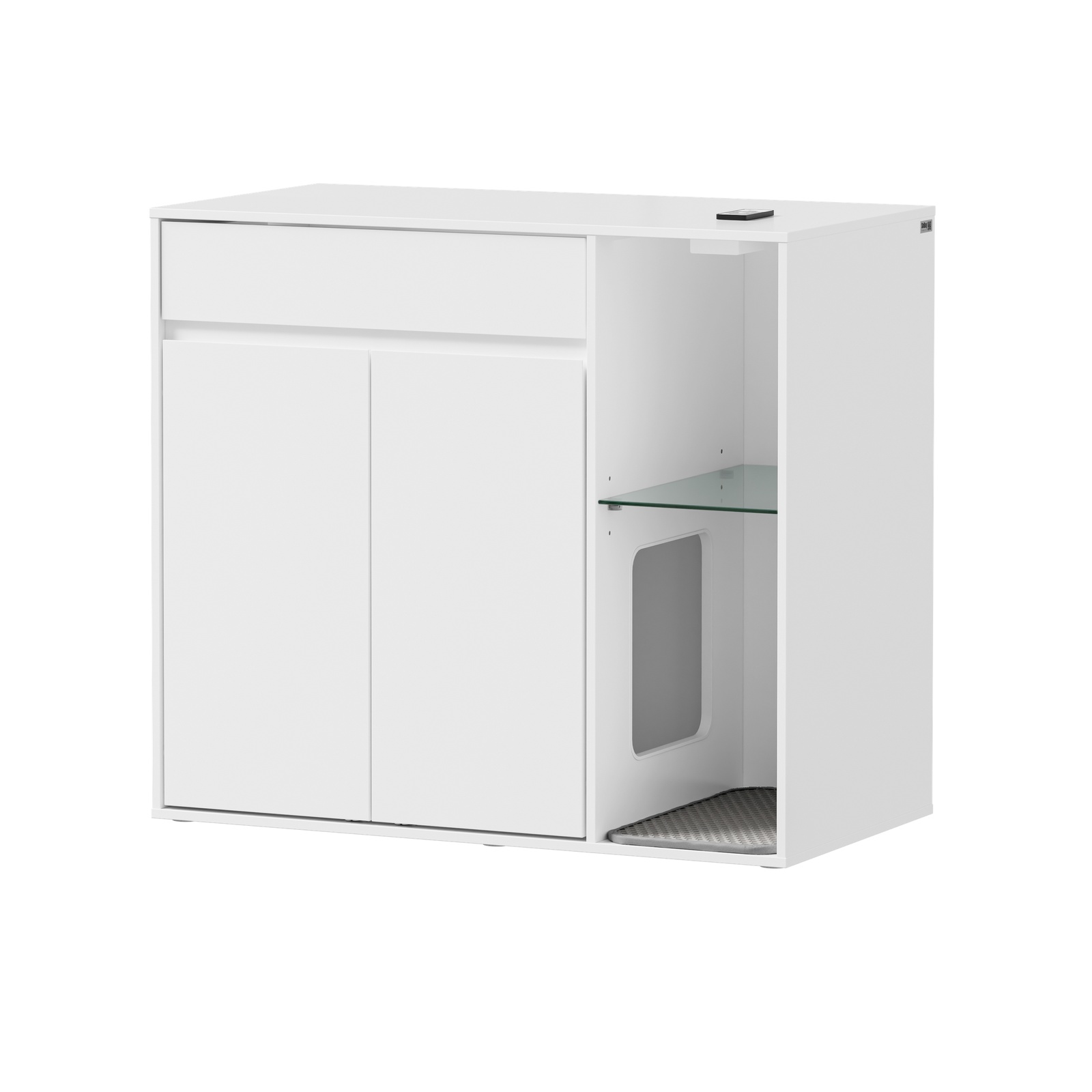Kattekasse-skab med skjult bakke og LED-lys, hvid, 85x45x75 cm, HAT08-E-W