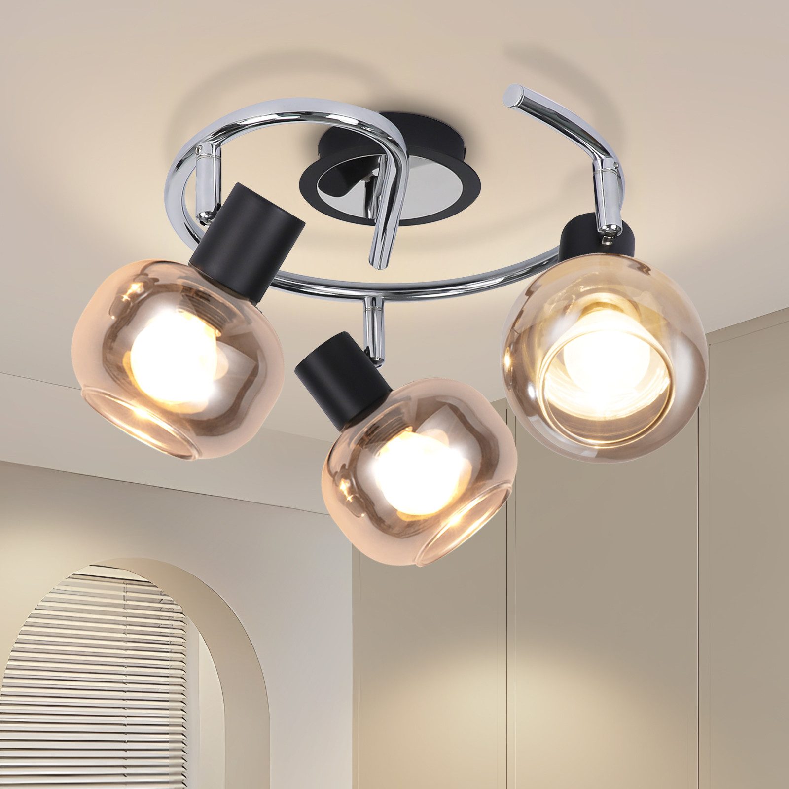 NETTLIFE loftslampe spotlight E14 moderne røget glas 3 flammer loftslampe drejelig 350° roterende