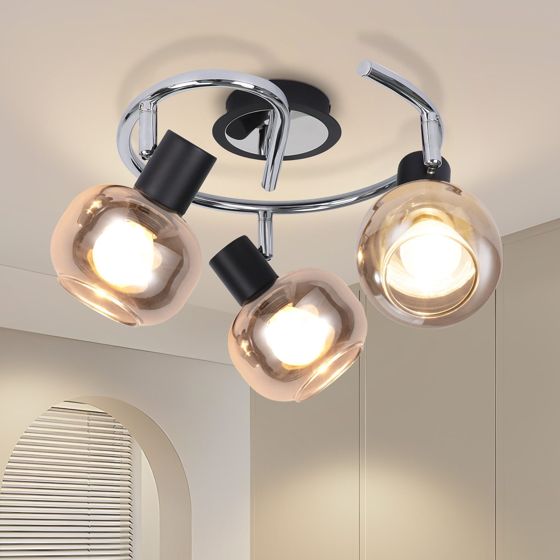 NETTLIFE loftslampe spotlight E14 moderne røget glas 3 flammer loftslampe drejelig 350° roterende