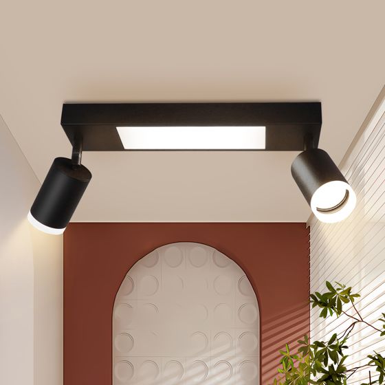 NETTLIFE Loftlampe med 2 GU10-pærer, til soveværelse, 3000k, 20W, til køkken, sort, varm hvid, justerbar, metal