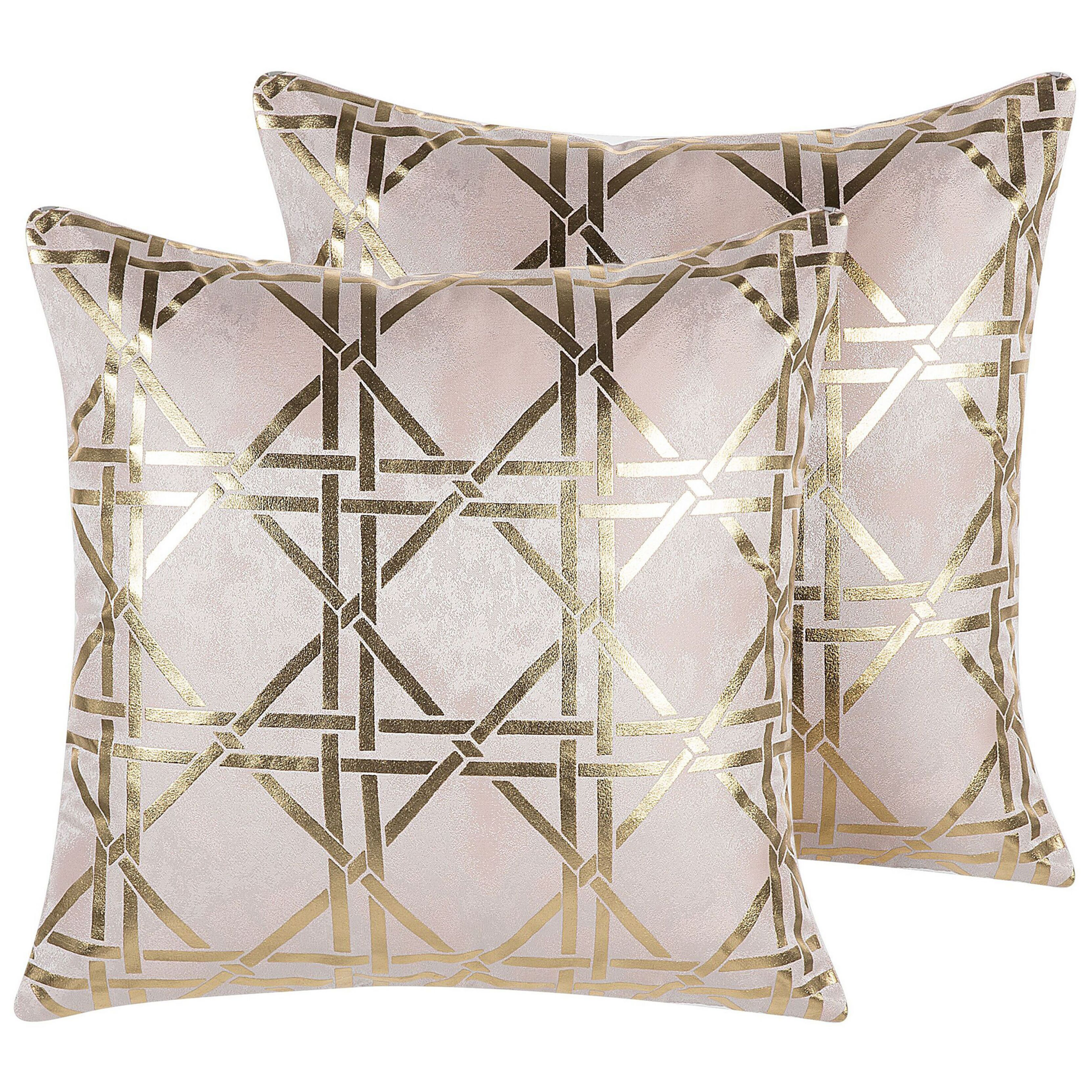 Sæt af 2 pyntepuder CASSIA 45 x 45 cm Lyserød Geometrisk mønster