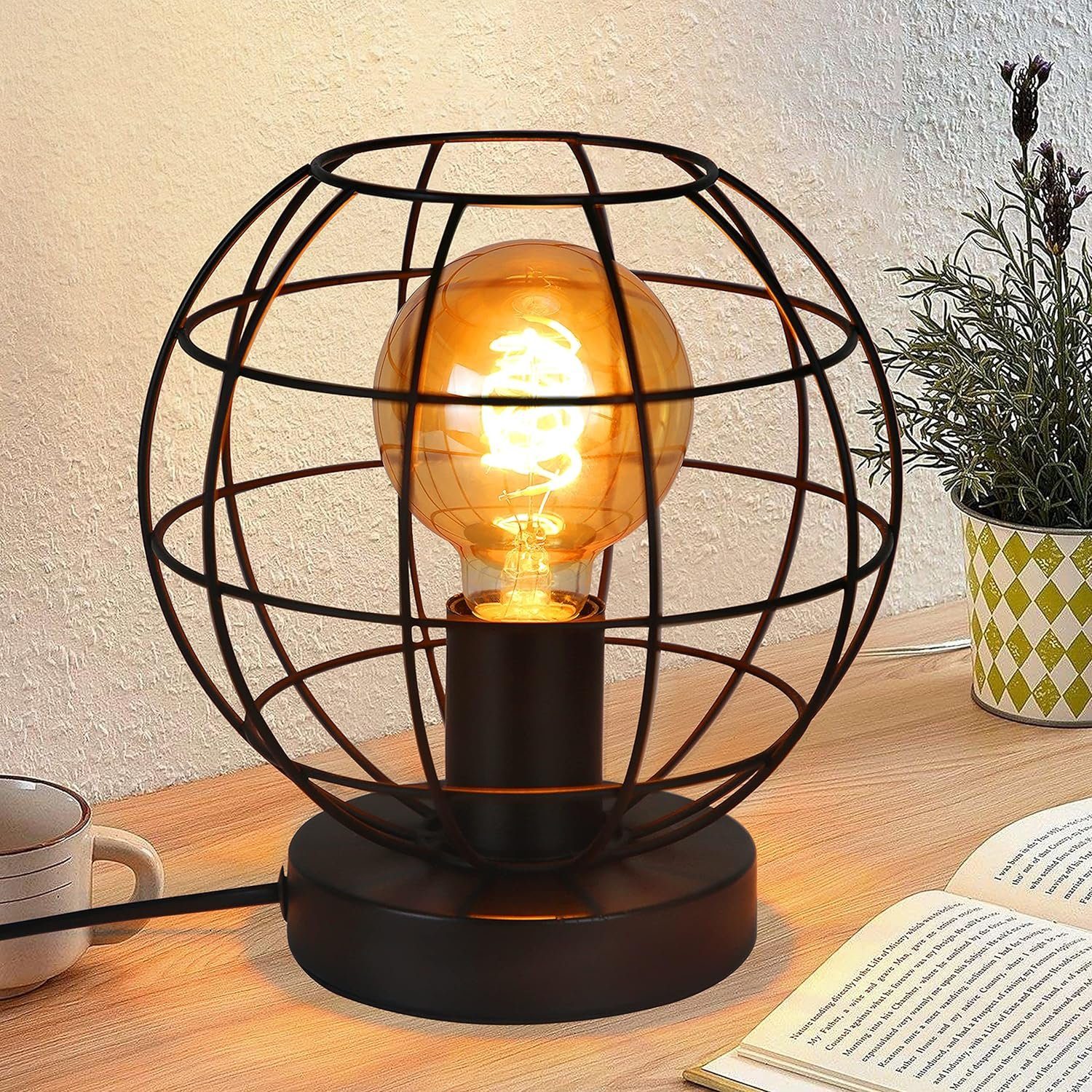 NETTLIFE Vintage, sort, bordlampe - retro, natlampe, E27-fatning, metal, industriel, indendørs - maks. 40w - uden pære