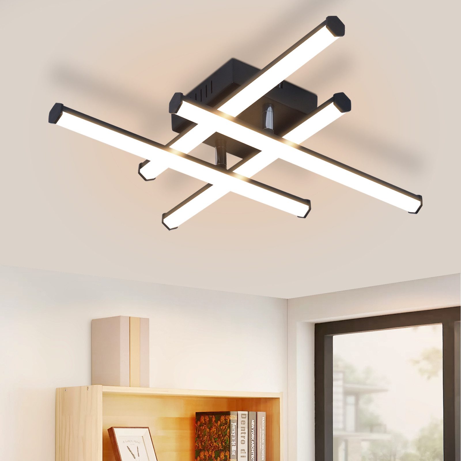 NETTLIFE LED - loftslampe, til stuen, moderne loftslampe, sort, 24W, interiørdesign, 3000K, varm hvid
