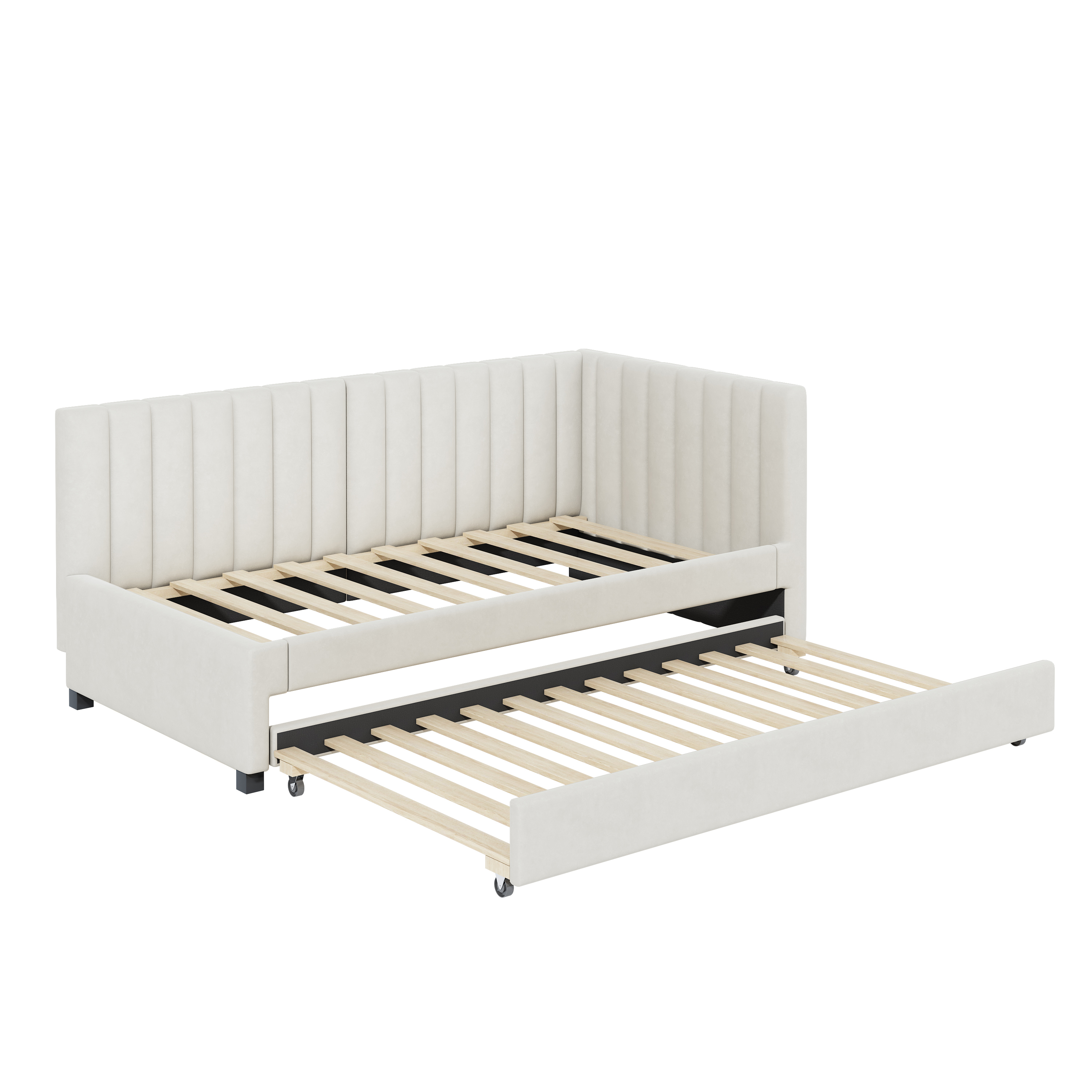 Sovesofa 90 x 200 cm, beige fløjl, udtrækkelig