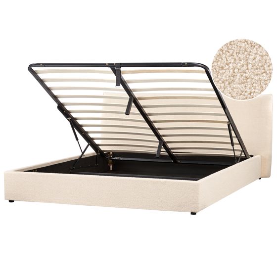 Seng med opbevaring LAVAUR Boucle Beige 180 x 200 cm