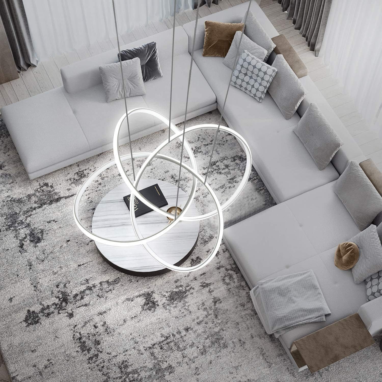 NETTLIFE LED - lysekrone, stue, pendellamper, spisebordHvid, 62W, dæmpbarMed fjernbetjening
