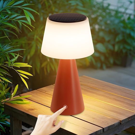 NETTLIFE Solcelledrevet trådløs LED-sengelampe - 3600mAh genopladelig berøringsdæmpbar rød bordlampe med USB-batteri