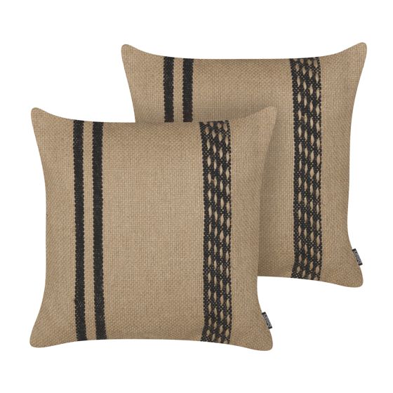 Sæt af 2 pyntepuder DESALIX 45 x 45 cm Jute Beige Stribet mønster