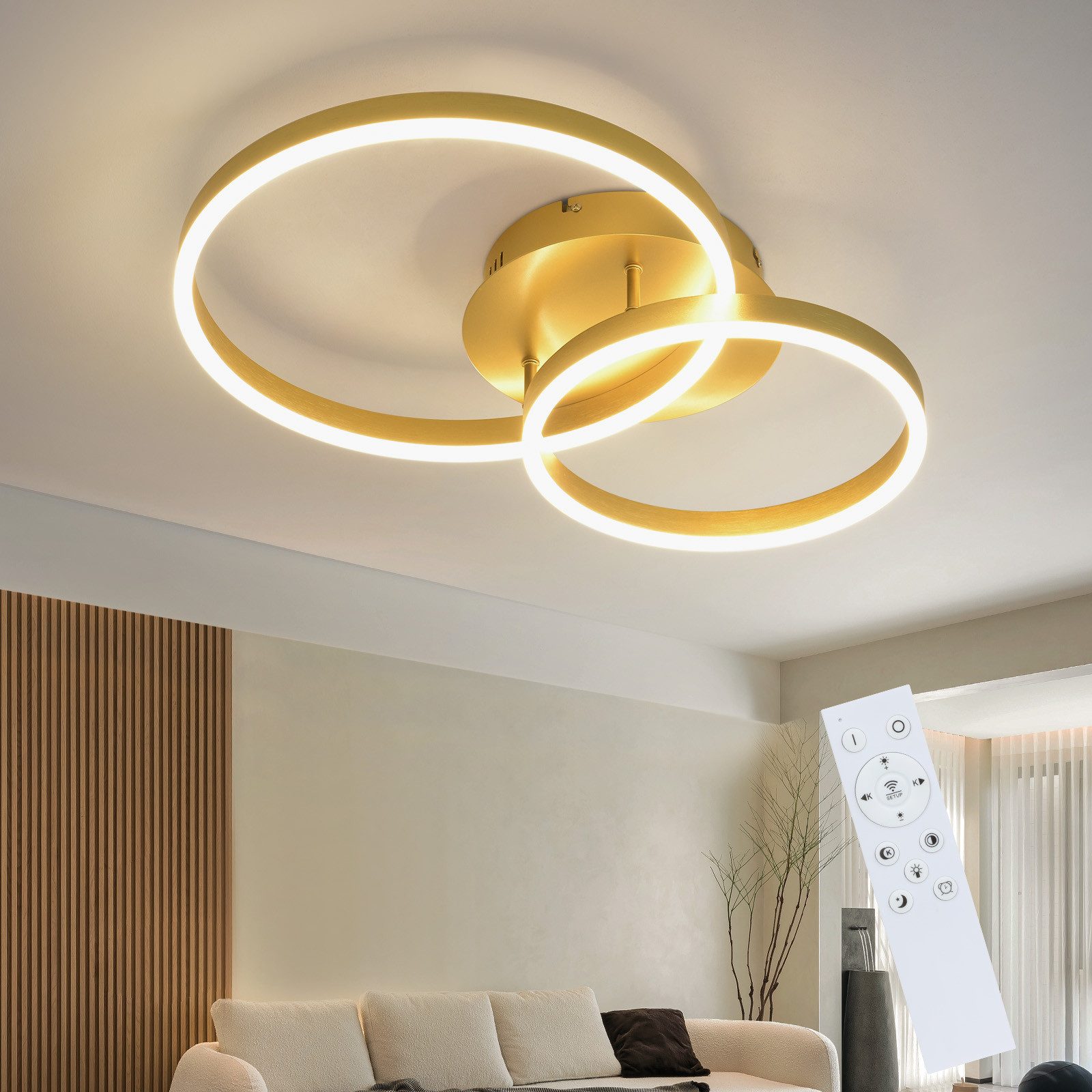 NETTLIFE Dæmpbar, LED Loftlampe, Sort, Stuelampe, Moderne, Soveværelseslampe, 46W, 2 Ringe