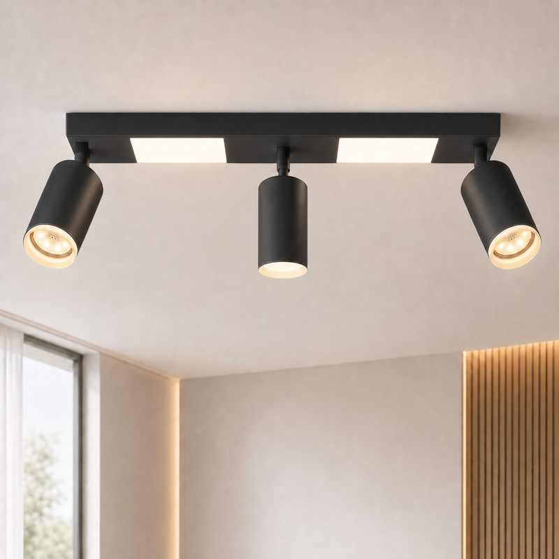 NETTLIFE Loftspotlight med 3 pærer GU10 til soveværelse, 3000k, 20W køkkenlampe, sort, varm hvid, justerbar