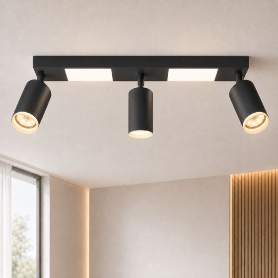 NETTLIFE Loftspotlight med 3 pærer GU10 til soveværelse, 3000k, 20W køkkenlampe, sort, varm hvid, justerbar
