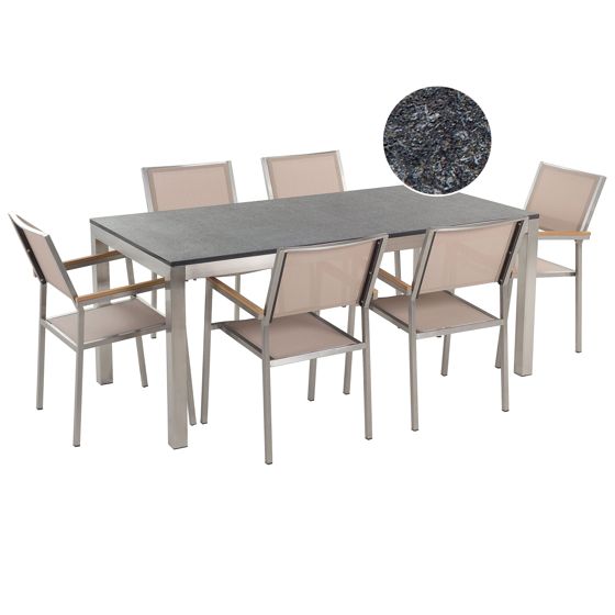 Havemøbelsæt 6 personers GROSSETO Granit Flammet Sort/beige