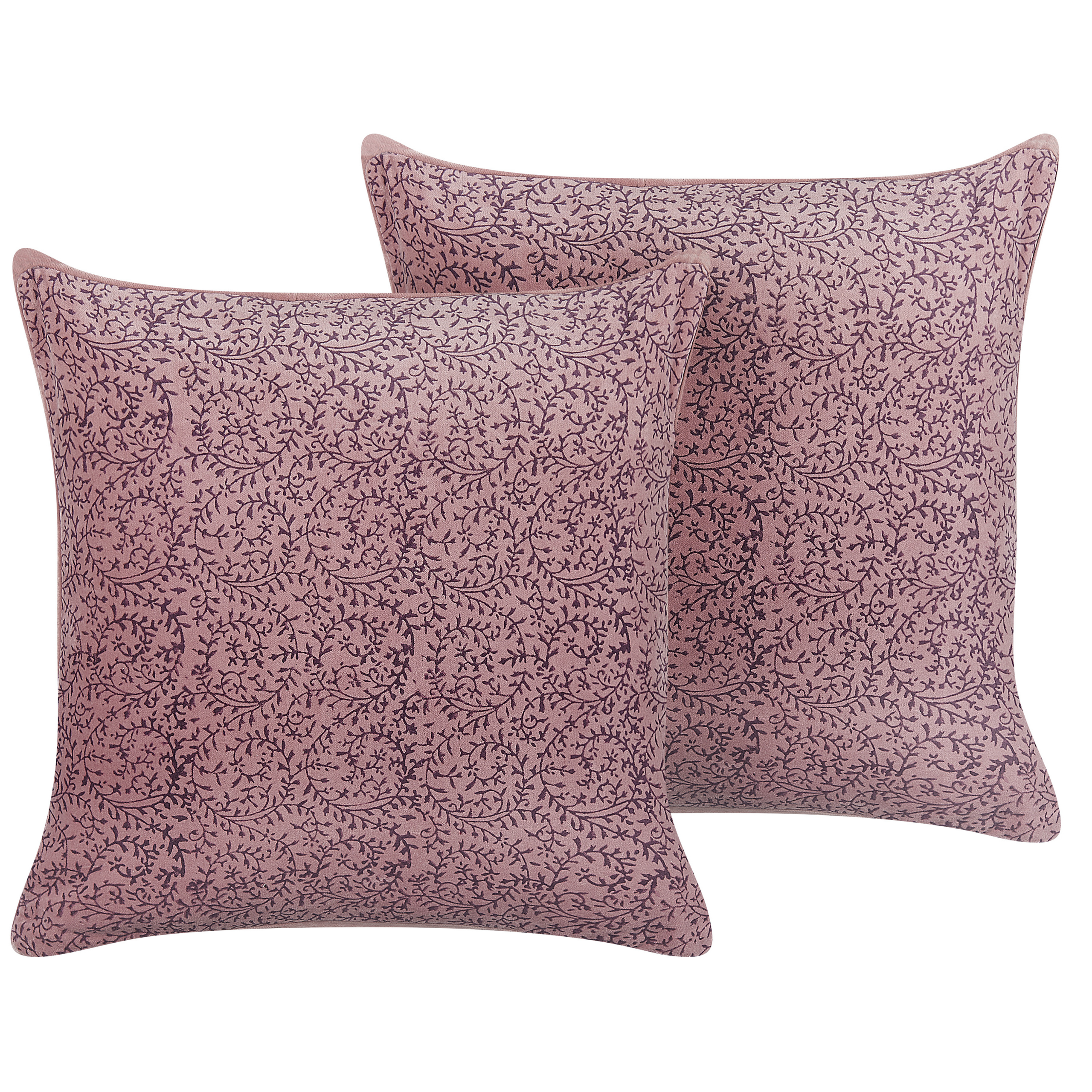 Sæt af 2 pyntepuder ROMNEYA 45 x 45 cm Velour Lyserød Blomstermønster