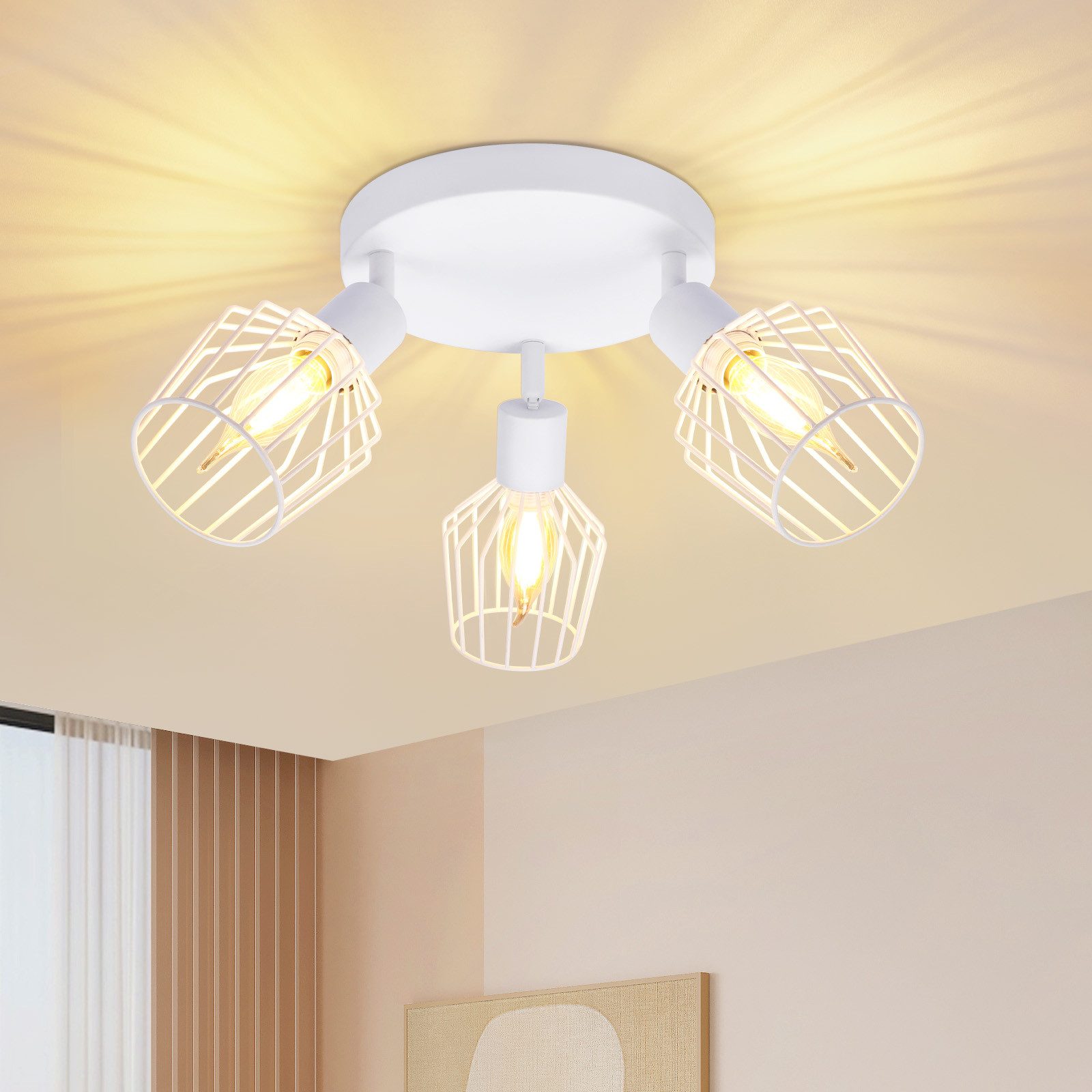 NETTLIFE 3 E14 - loftspotlight - rund metal, 350° drejelig industriel entrelampe, væglampe til entre og stue, hvid