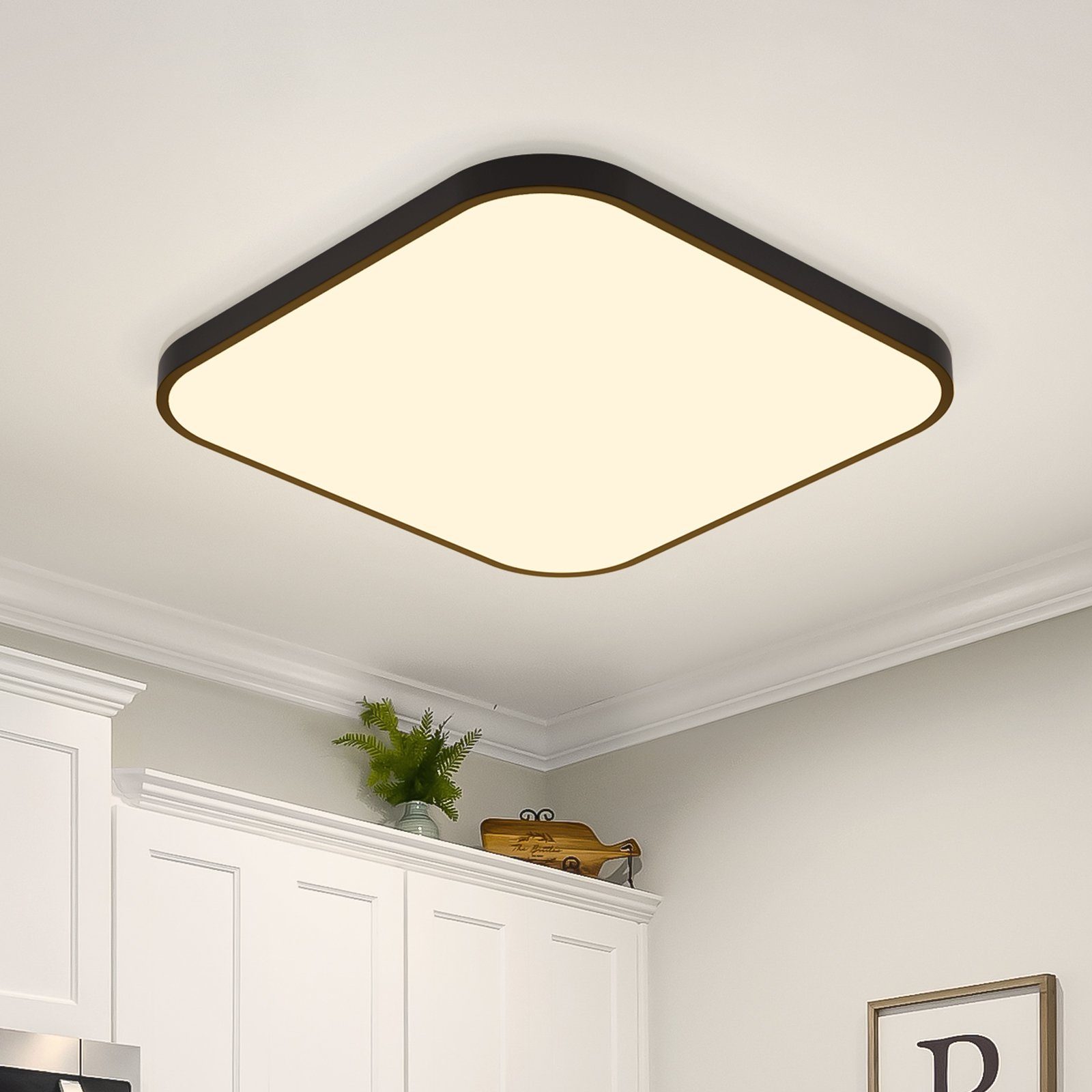 NETTLIFE LED - loftlampe, flad, 27 cm køkken, lampe, sort, varm hvid, 19W, firkantet, soveværelse badeværelse, lampe, IP44