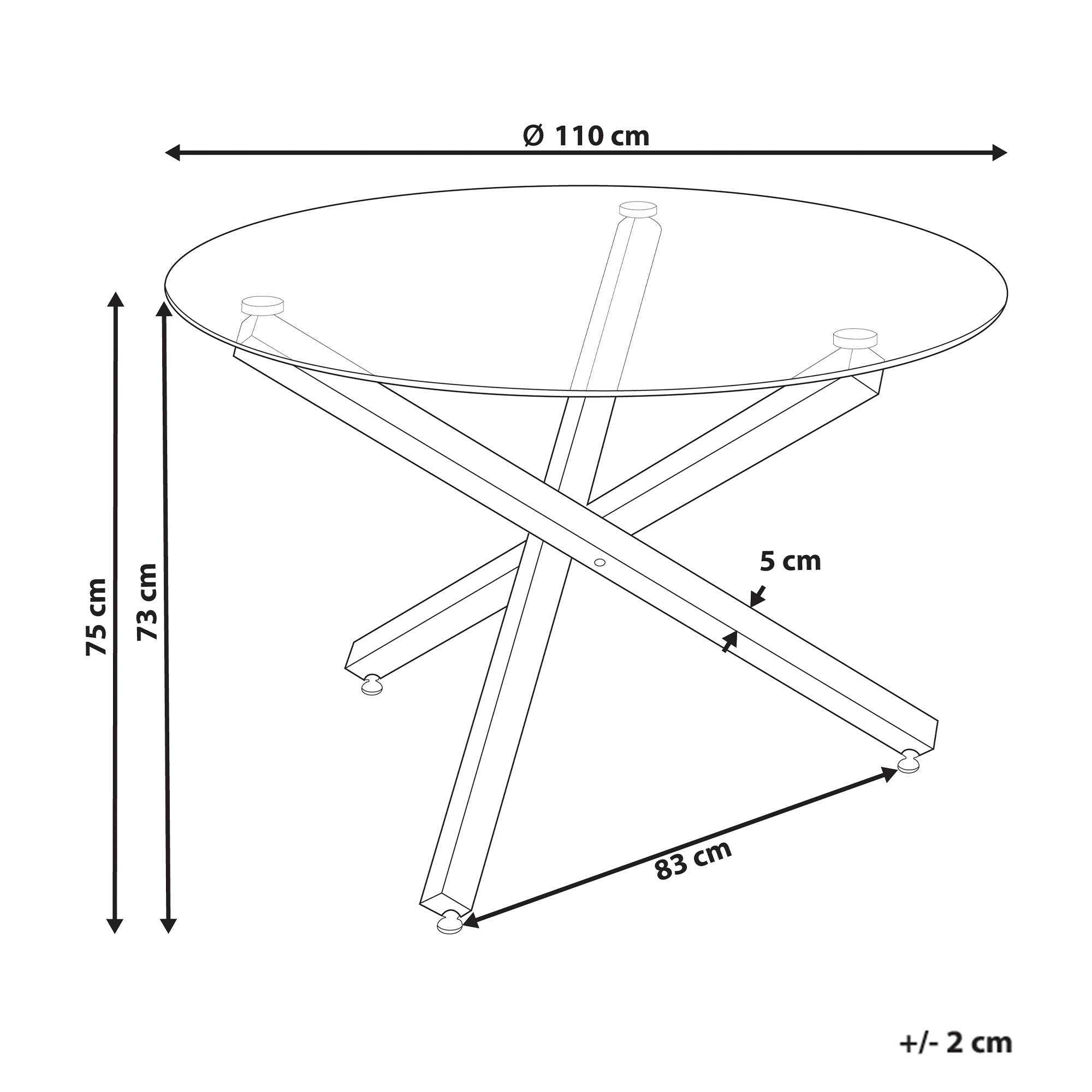 Spisebord BUTLER Guld 110 cm 110 cm Hærdet glas