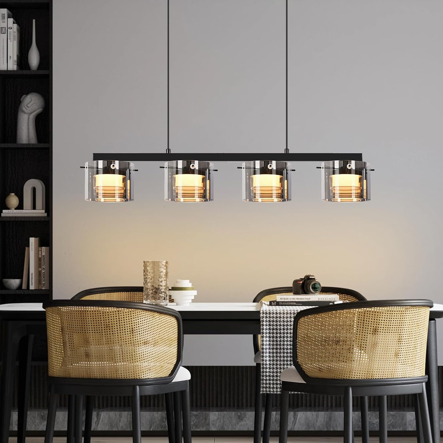 NETTLIFE LED-glaspendellampe med 4 lyskilder, moderne lysekrone med justerbar højde 140 cm til spisebord, stue, køkken