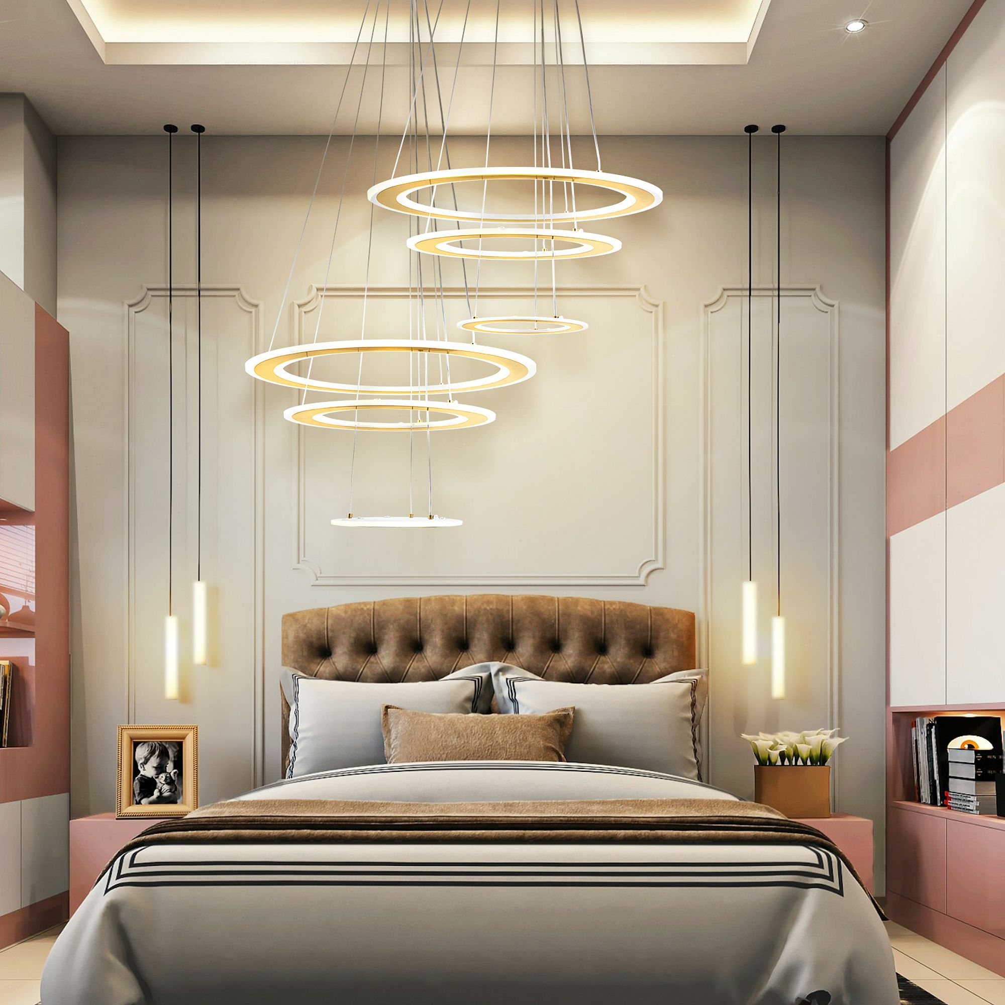 TOOLIGHT hængende loftlampe LED G041-3CP Børstet guld 46,5x46,5x90cm