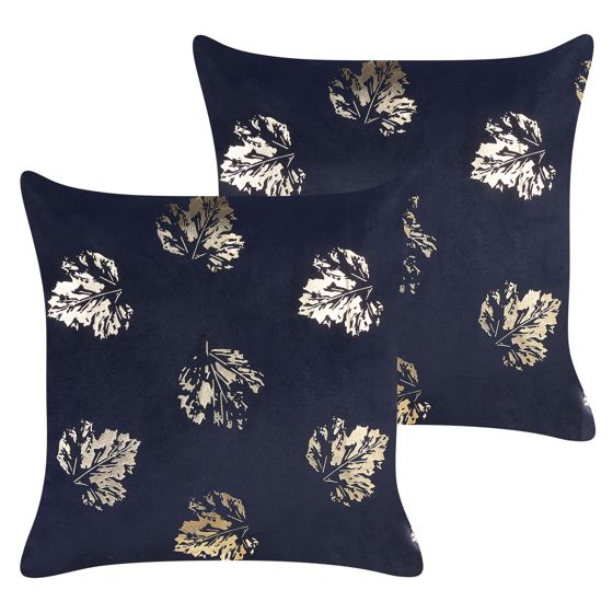 Sæt af 2 pyntepuder GOLDENROD 45 x 45 cm Velour Sort Plante mønster