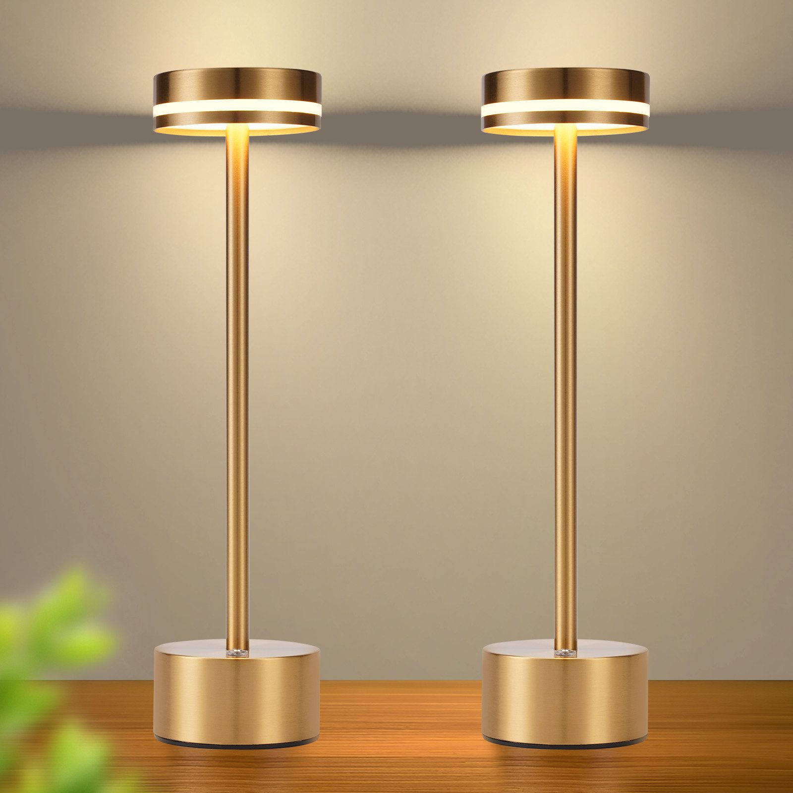 NETTLIFE trådløs LED-bordlampe batteridrevet dæmpbar genopladelig usb-c touch-styring guld til soveværelse guld 2 stk.