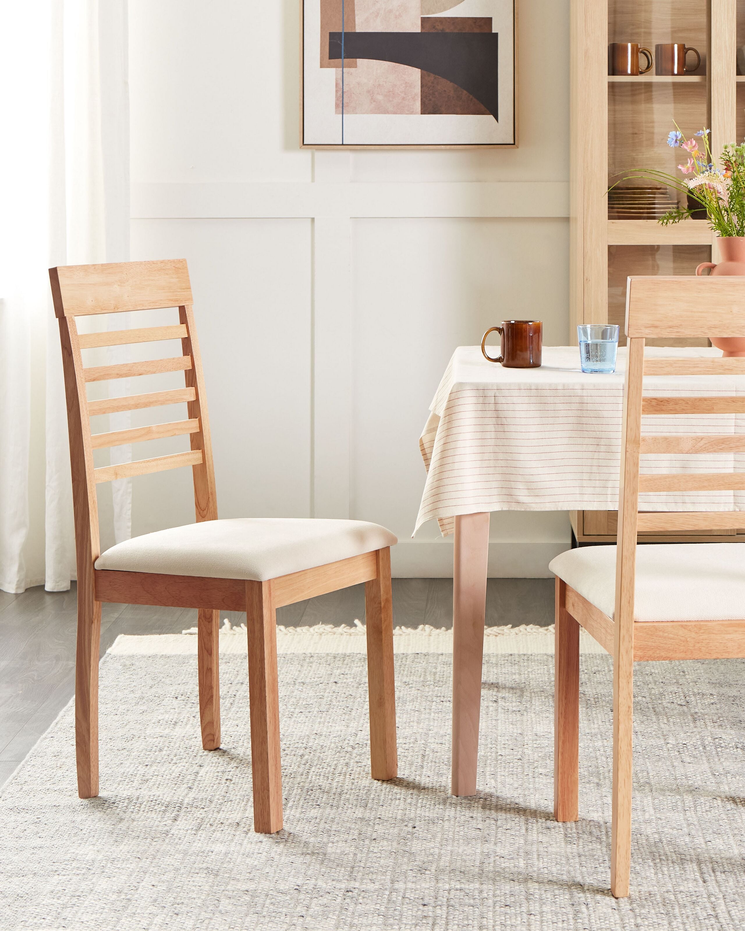 Sæt med 2 spisebordsstole ORTLEY Træ Lysebrun/beige