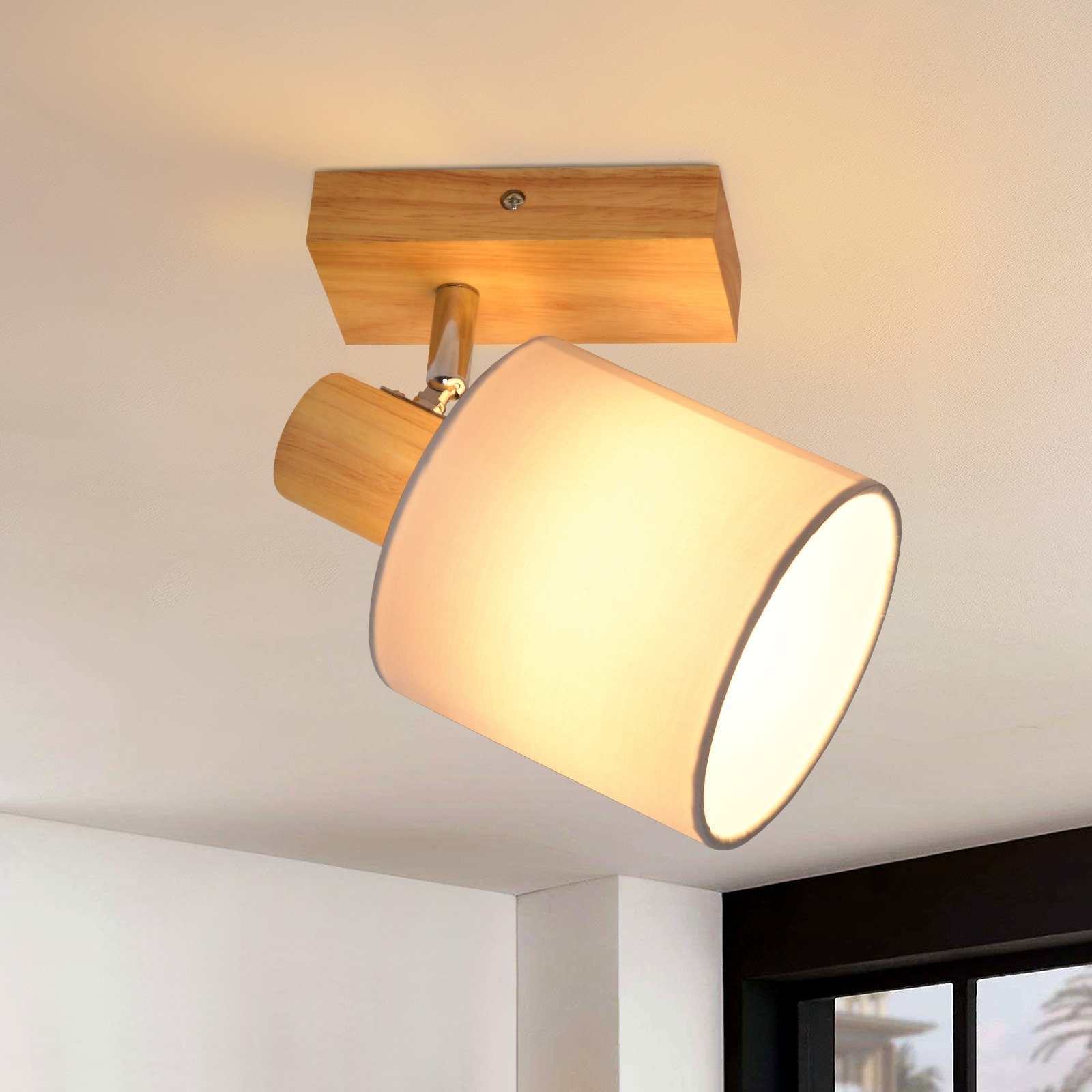 NETTLIFE moderne loftspot i træ til væggen i entreen, 350° drejelig, E14, MAX. 40W, til stue, soveværelse, køkken (pære medfølger ikke)