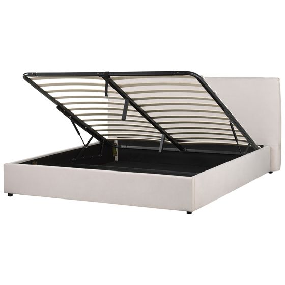 Seng med opbevaring LAVAUR Velour Cremehvid 180 x 200 cm