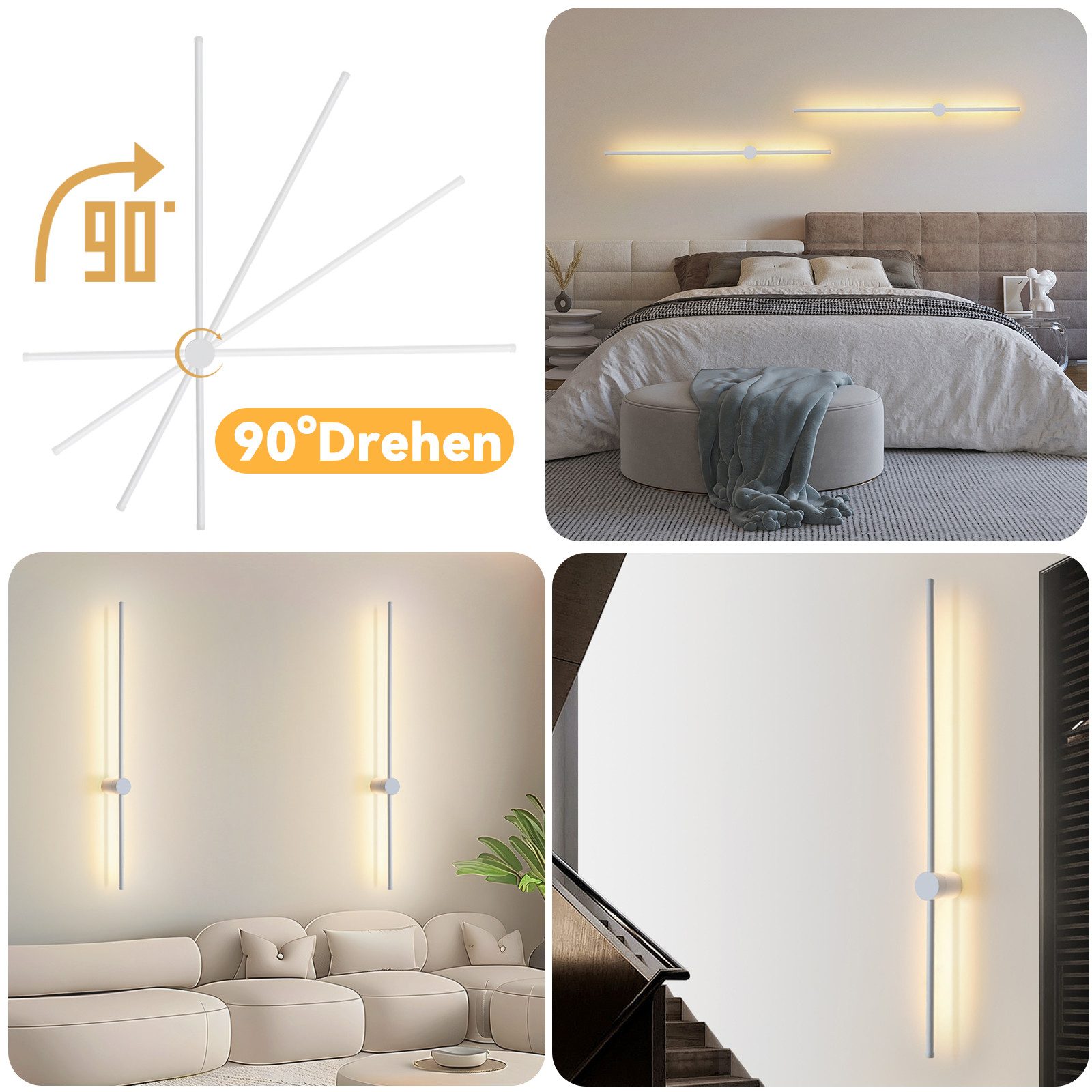 NETTLIFE LED-væglampe moderne indendørs væglampe 100 cm varm hvid 3000 K justerbar