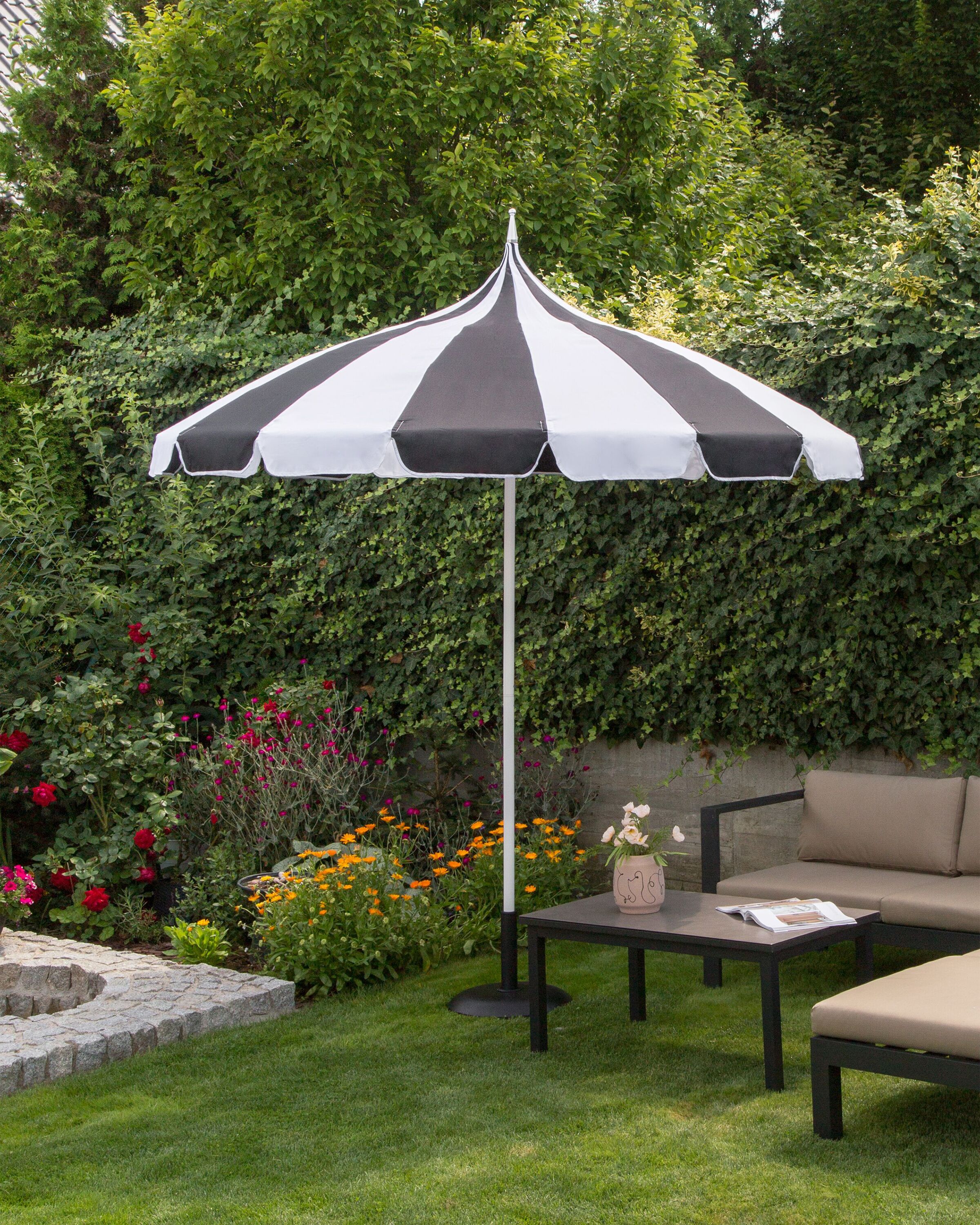 Haveparasol 245 cm MINOA Sort/hvid