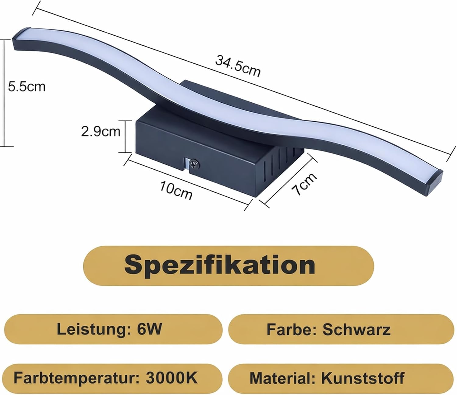 NETTLIFE Moderne LED Loftlampe Sort 6W Wave Design 3000K Varmhvid Loftlampe til Stue og Entre