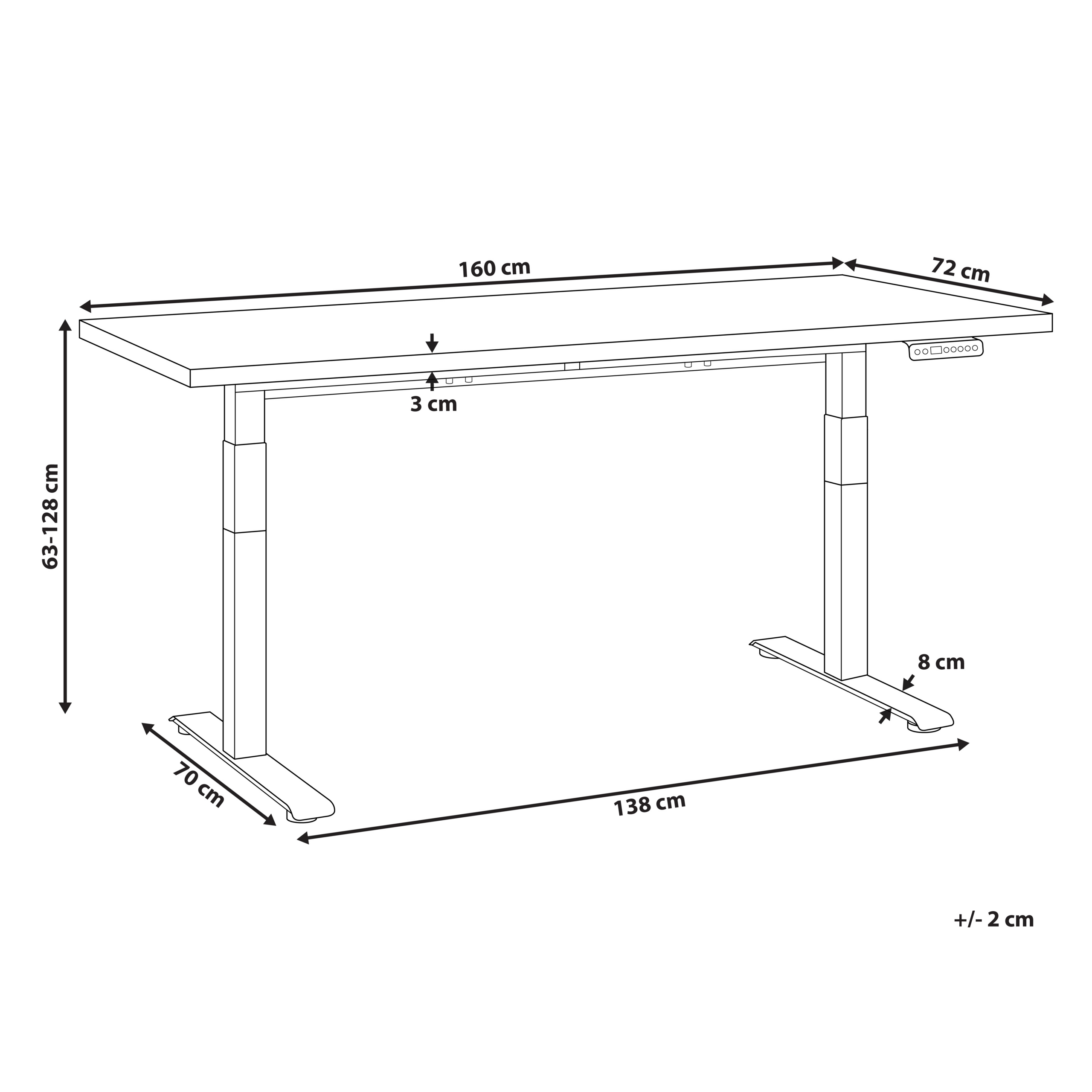 Elektrisk justerbart hæve sænkebord DESTINES 160 cm 72 cm Hvid/sort