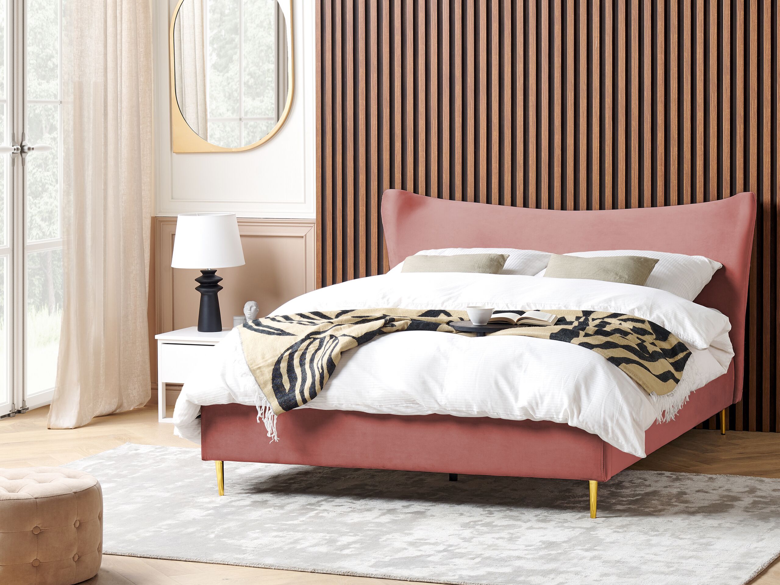 Seng Velour CHALEIX 180 x 200 cm Ferskenagtig lyserød